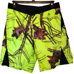 Mossy Oak Board Shorts Mens Large Neon Green Camo Swim Trunks Cargo 9" Inseam